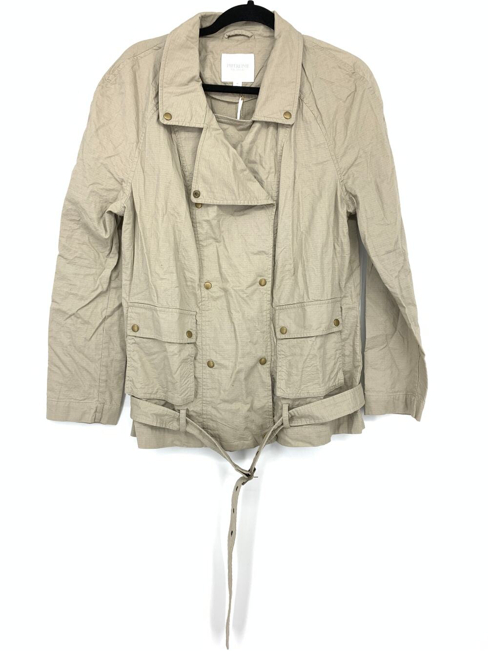 Piperlime Collection Short Trenchcoat Womens Size Medium Tan Belted Hem Pockets